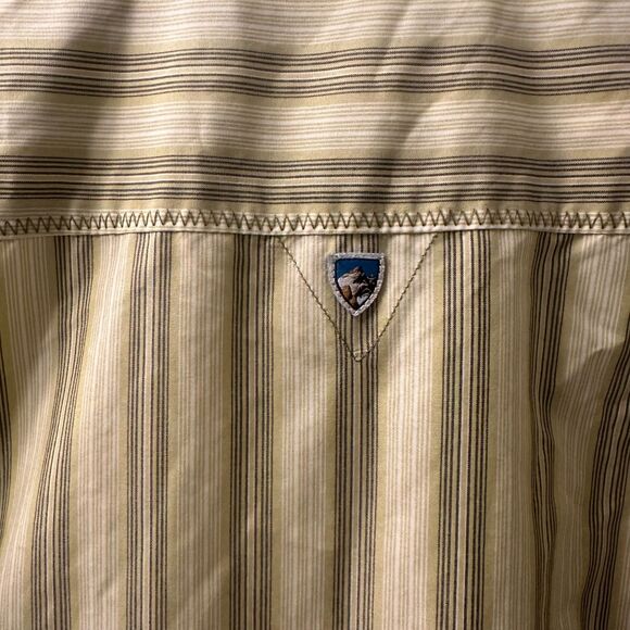 Kuhl Striped Button Up Short Sleeve Shirt Men's Size Large Green Camping Hiking - Picture 3 of 8